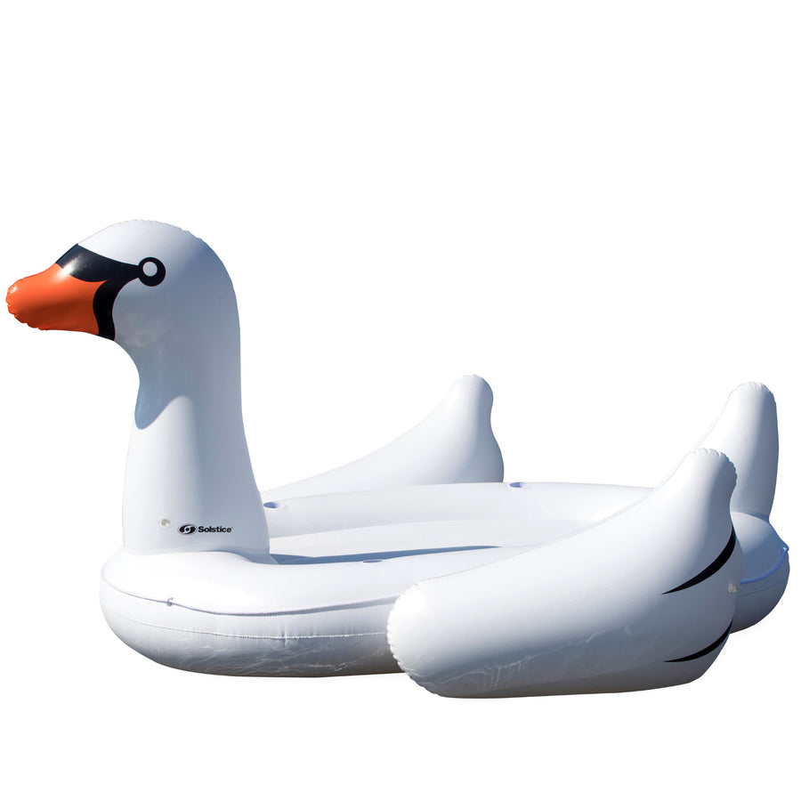 Swimline Giant Swan Inflatable Ride On Swimming Pool Float Raft Island, White - VMInnovations