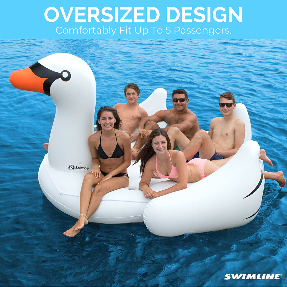 Swimline Giant Swan Inflatable Ride On Swimming Pool Float Raft Island, White - VMInnovations