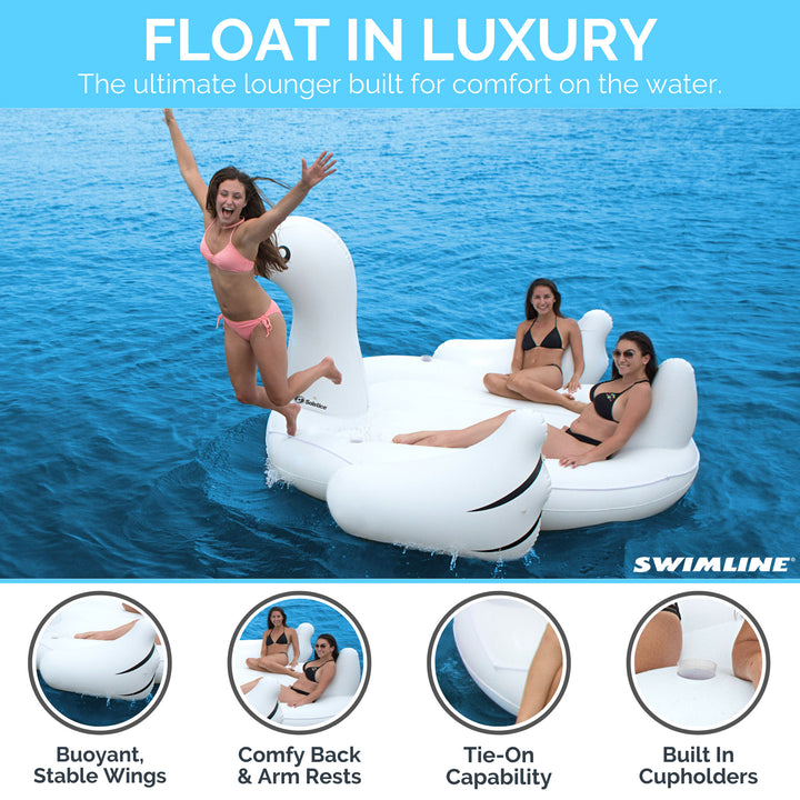 Swimline Giant Swan Inflatable Ride On Swimming Pool Float Raft Island, White - VMInnovations