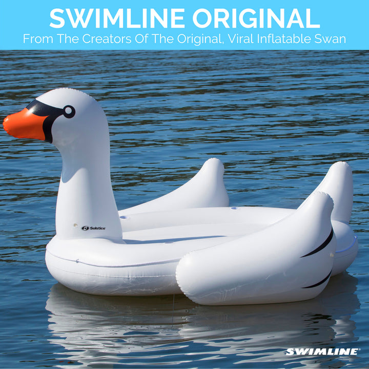 Swimline Giant Swan Inflatable Ride On Swimming Pool Float Raft Island, White - VMInnovations