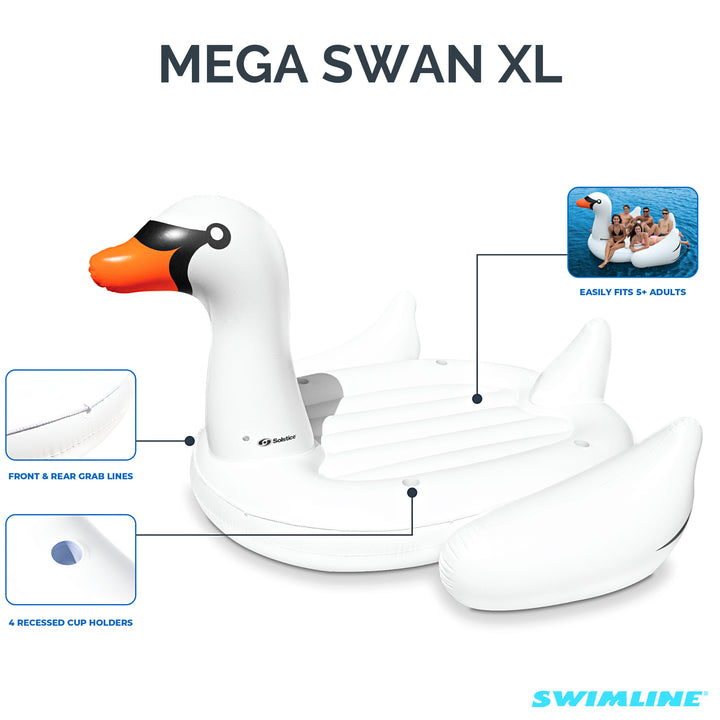 Swimline Giant Swan Inflatable Ride On Swimming Pool Float Raft Island, White - VMInnovations