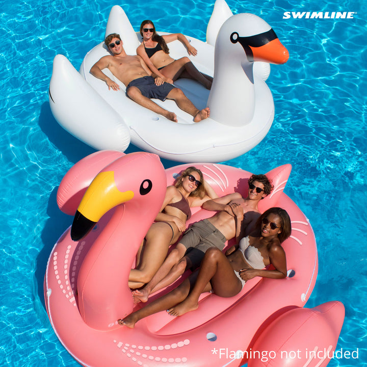 Swimline Giant Swan Inflatable Ride On Swimming Pool Float Raft Island, White - VMInnovations