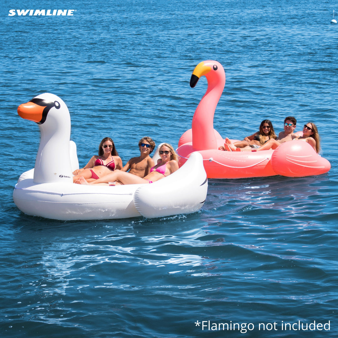 Swimline Giant Swan Inflatable Ride On Swimming Pool Float Raft Island, White - VMInnovations
