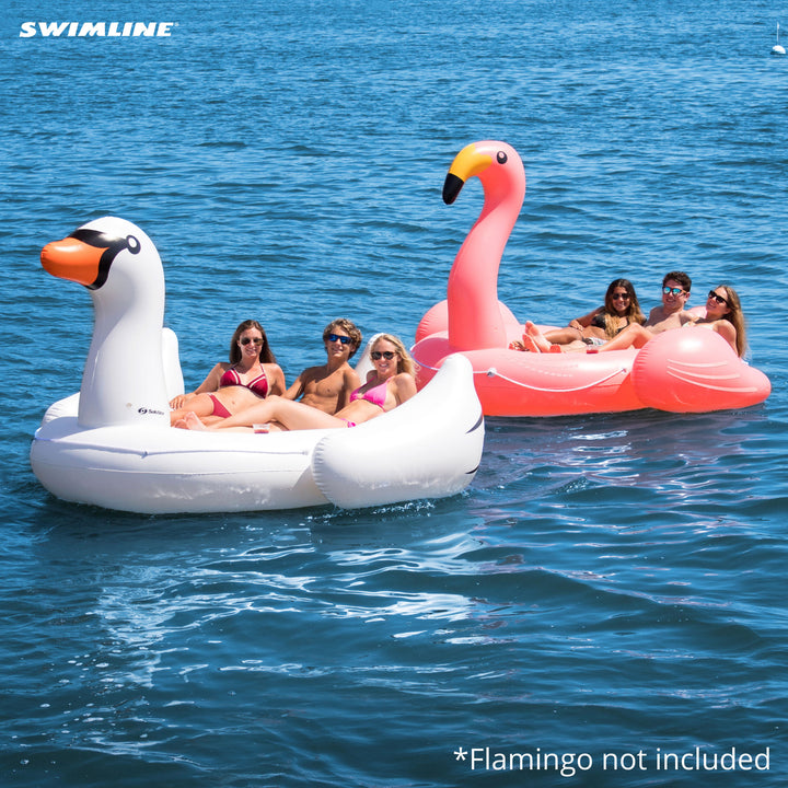 Swimline Giant Swan Inflatable Ride On Swimming Pool Float Raft Island, White - VMInnovations