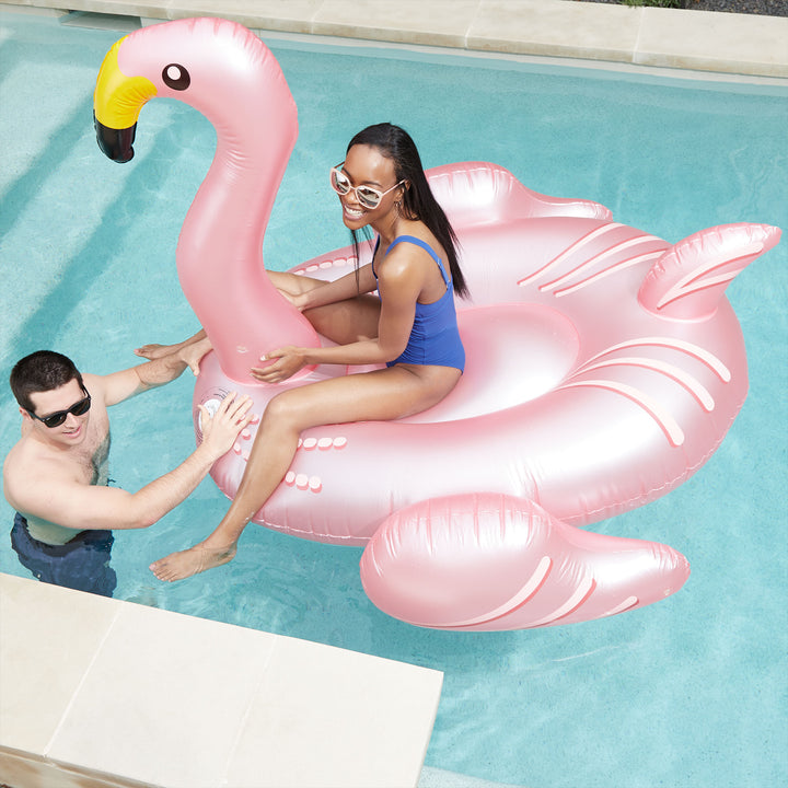 Swimline Giant Inflatable Ride-On Color Changing LED Light Up Flamingo Float