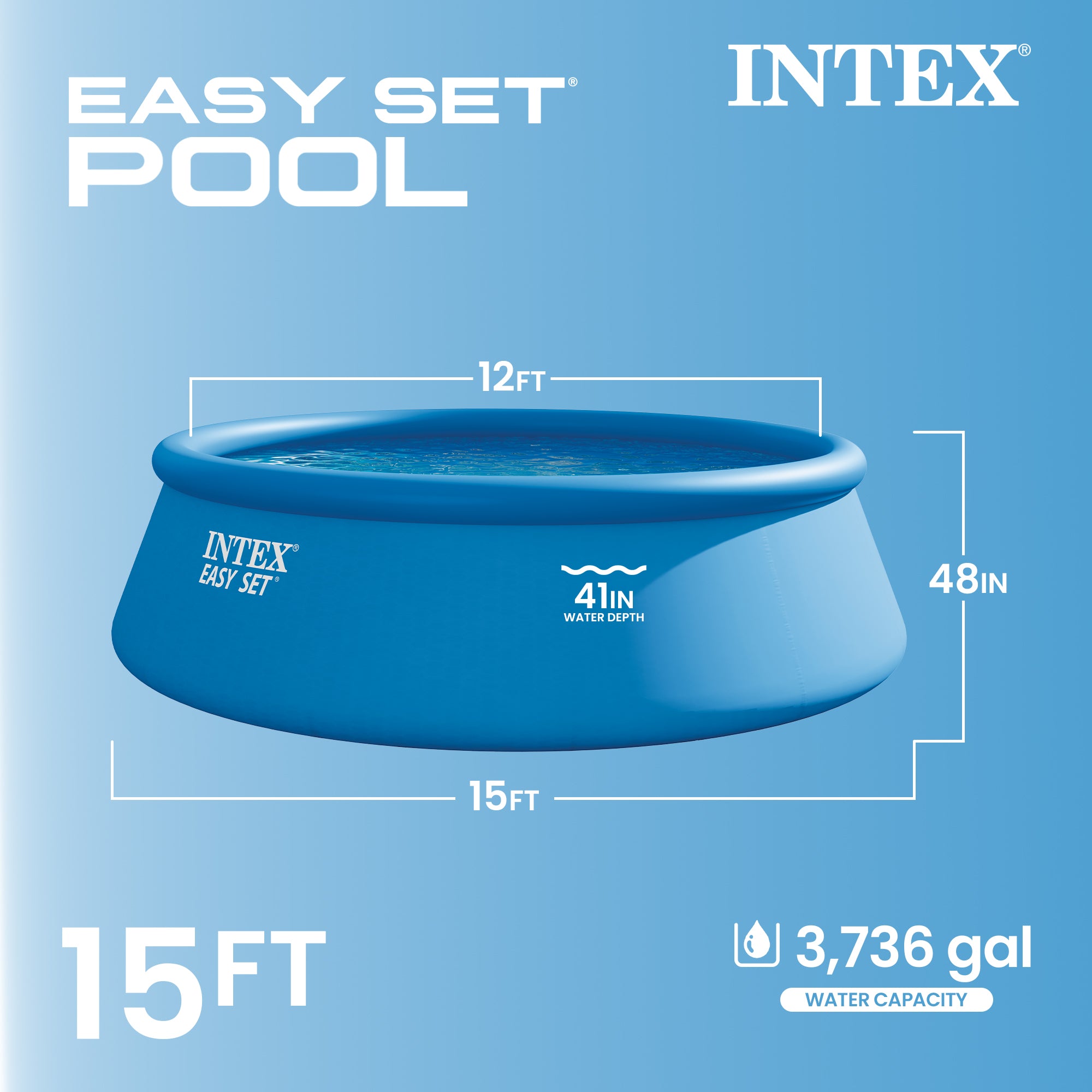 Intex 15' x 48" Inflatable Easy Set Above Ground Swimming Pool w/ Ladder & Pump