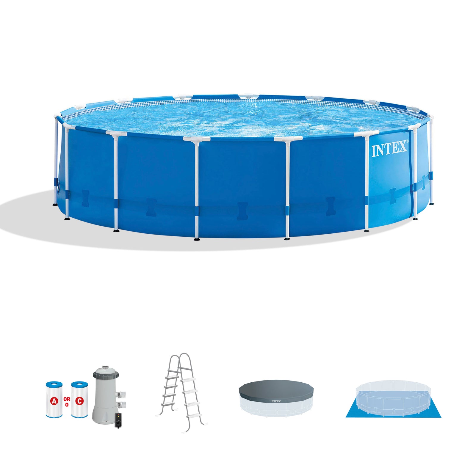 Intex 28241EH 15ft x 48in Metal Frame Above Ground Pool Set with Pump & Cover - VMInnovations