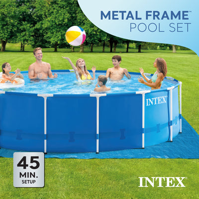 Intex 15' x 48" Metal Frame Above Ground Pool Set w/ Pump Cover&Ladder(Open Box)