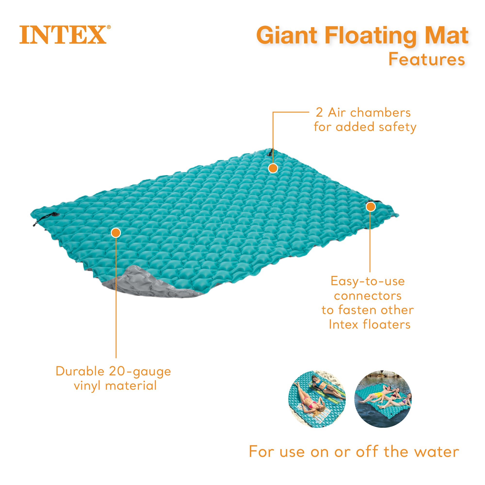 Intex 56841EP Giant Inflatable Floating Water Pool Lake Mat Platform Pad, Teal - VMInnovations