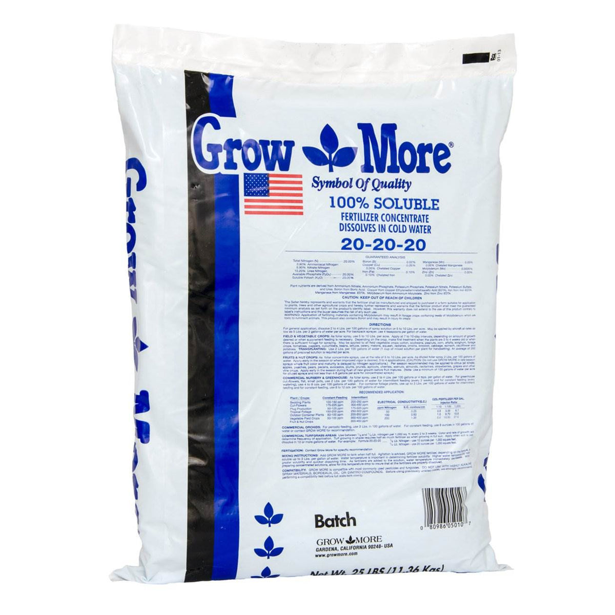 Grow More Cold Water 20-20-20 Soluble Plant Fertilizer, 25 Pounds (Open Box)