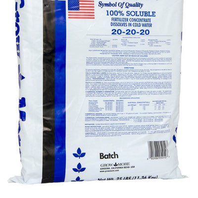 Grow More Cold Water 20-20-20 Soluble Plant Fertilizer, 25 Pounds (Open Box)
