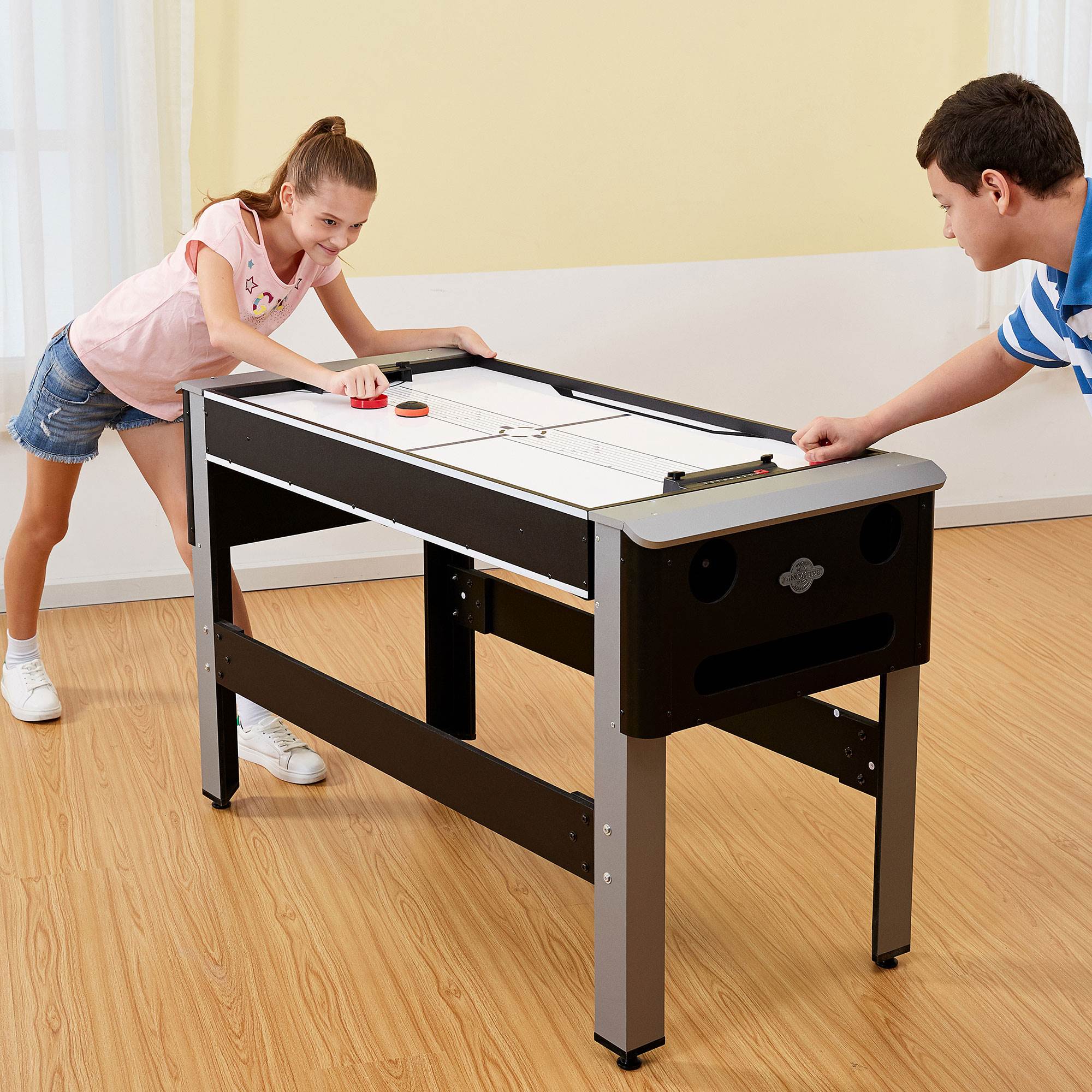 Lancaster 4 in 1 Bowling, Hockey, Table Tennis, Pool Arcade Game Table, Black