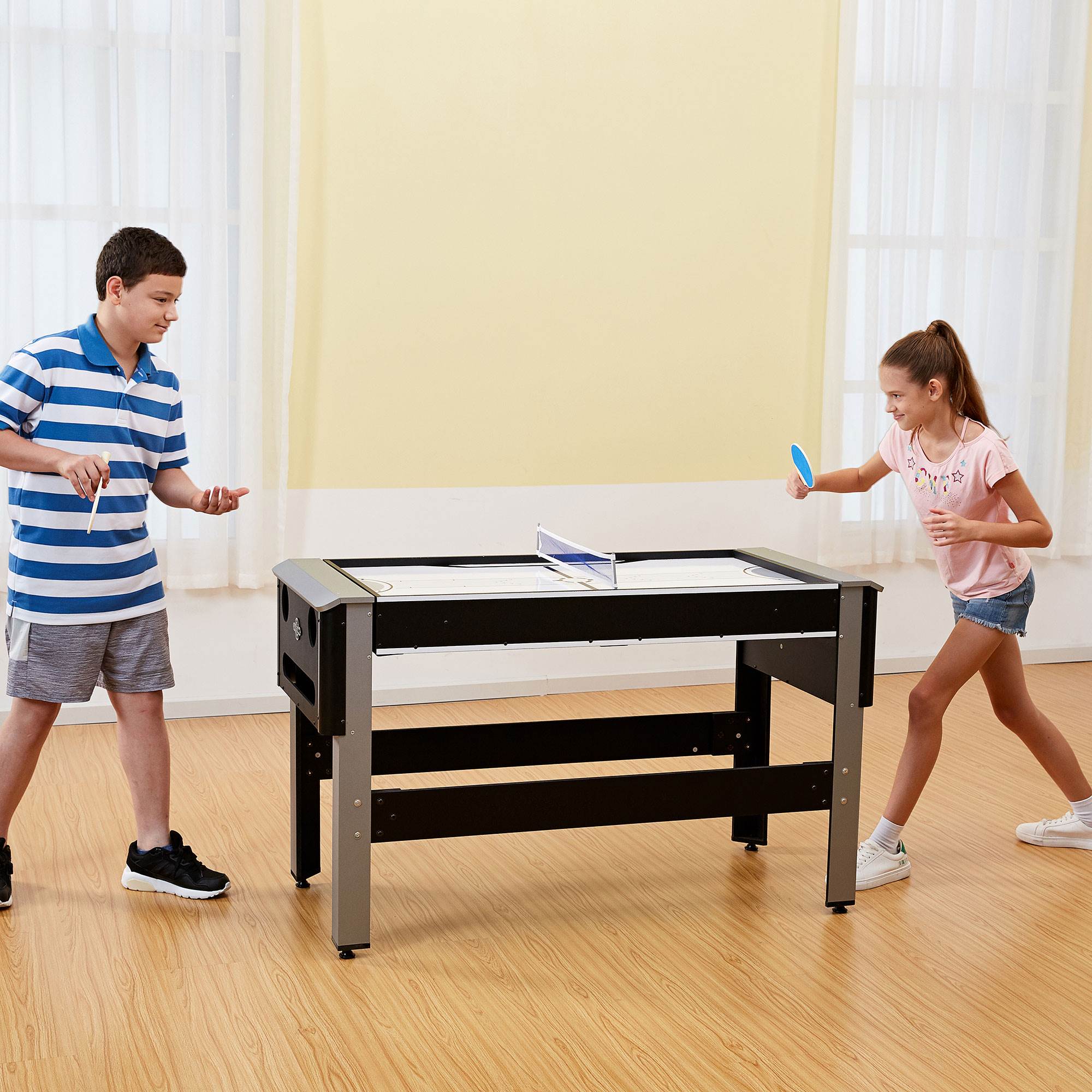 Lancaster 4 in 1 Bowling, Hockey, Table Tennis, Pool Arcade Game Table, Black