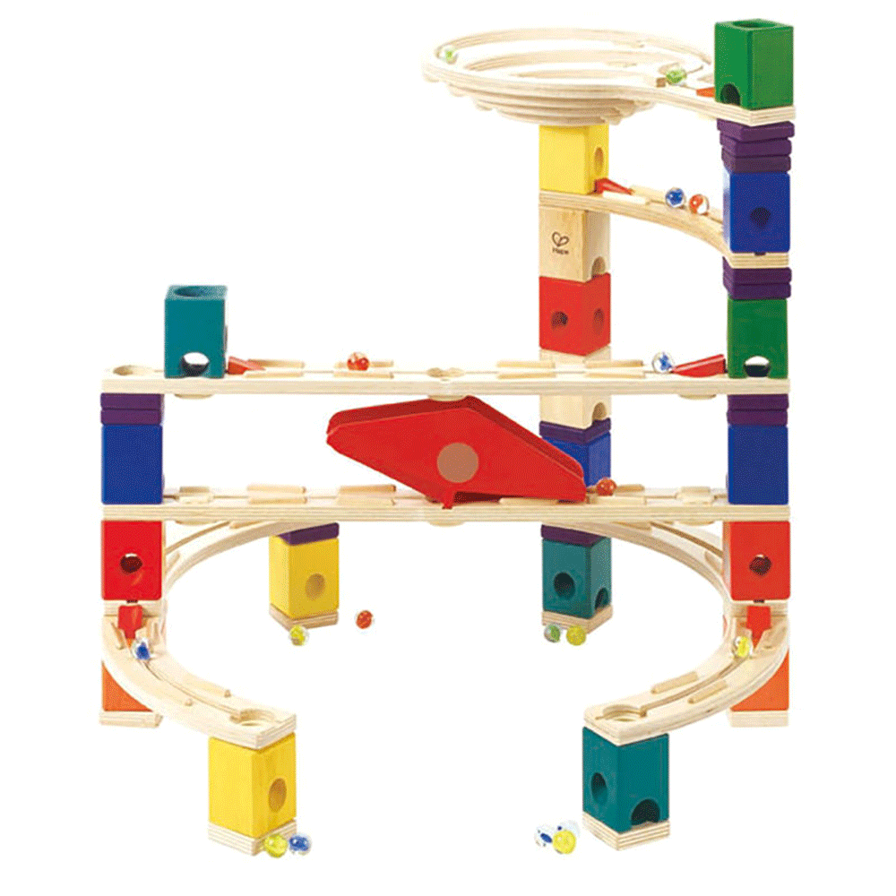 Hape Quadrilla Cyclone Wooden Marble Run Race Maze Building Set + Speedway Pack