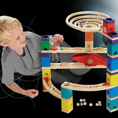 Hape Quadrilla Cyclone Wooden Marble Run Race Maze Building Set + Speedway Pack