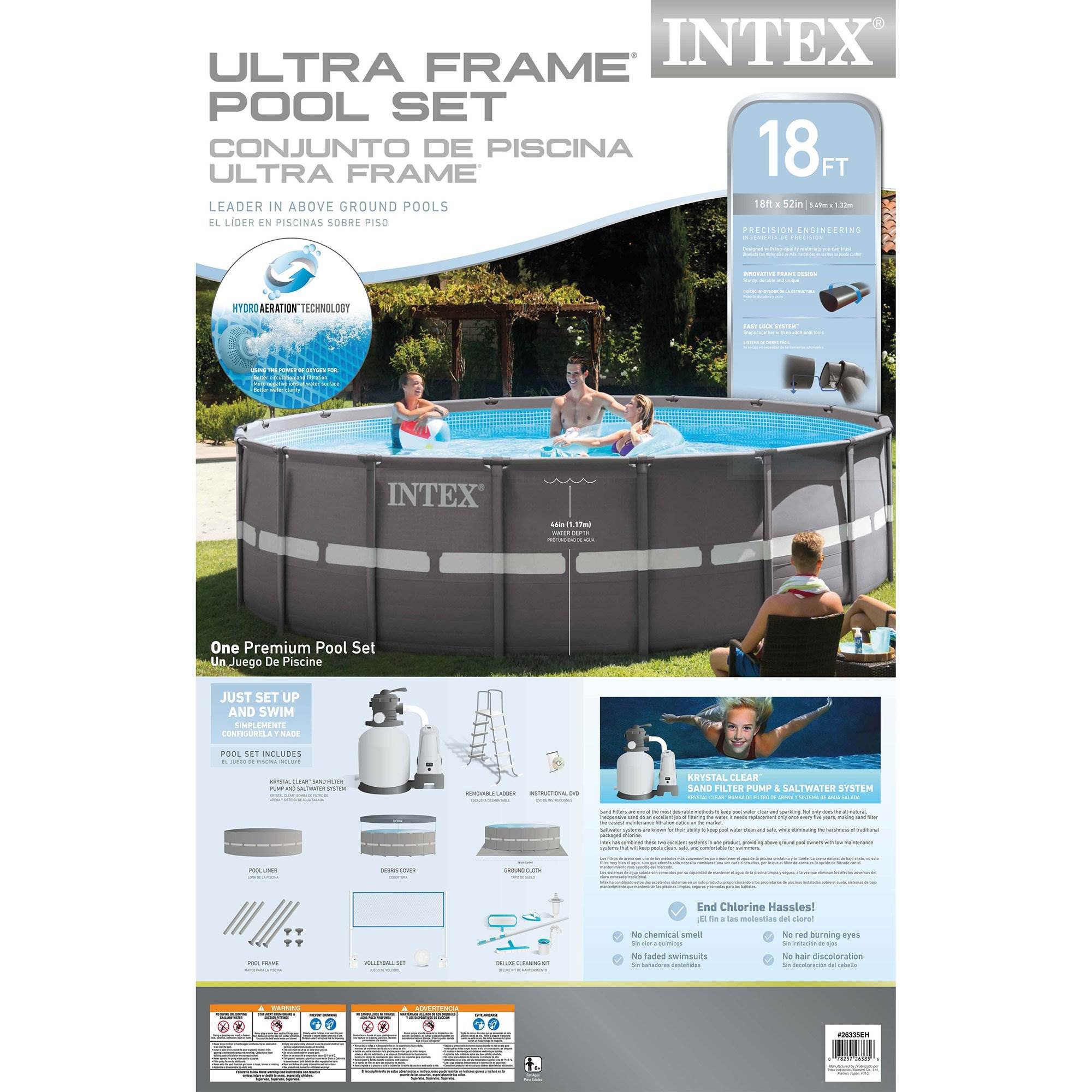 Intex 18ft x 52in Above Ground Pool Set with Filter Pump, Ladder & Volleyball Set