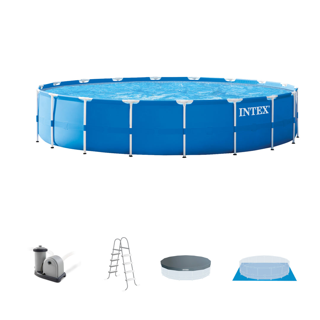 Intex 18ft x 48in Prism Metal Frame Above Ground Swimming Pool, Pump (For Parts)