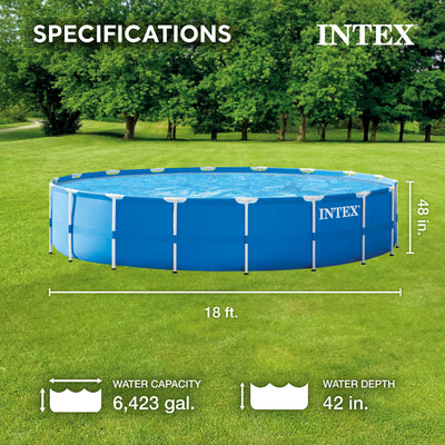 Intex 18ft x 4in Metal Frame Above Ground Pool Set Pump, Ladder, Cover (Used) - VMInnovations