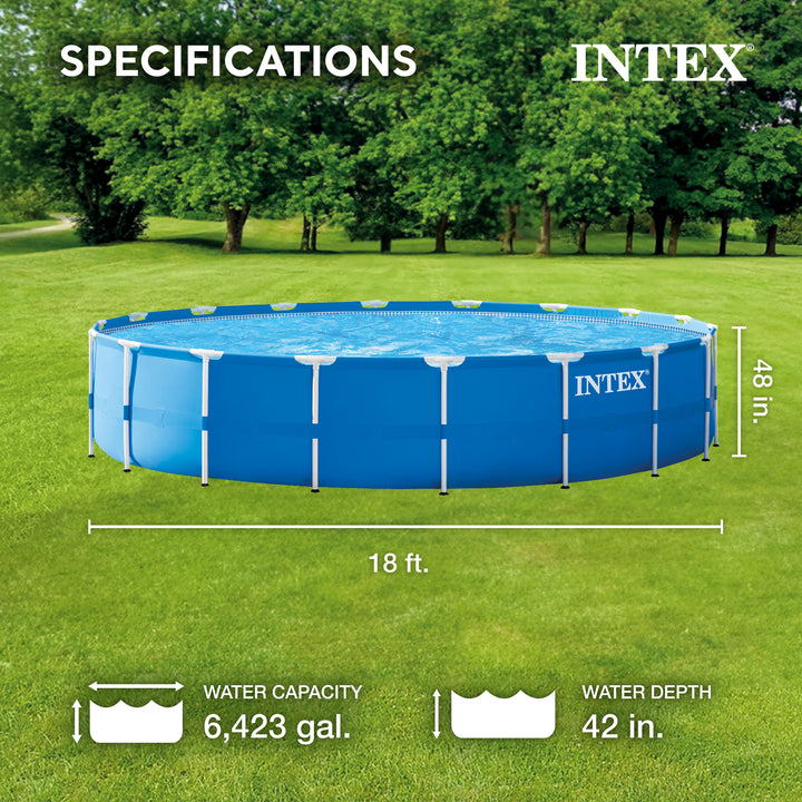 Intex 18ft x 48in Prism Metal Frame Above Ground Swimming Pool, Pump (For Parts)