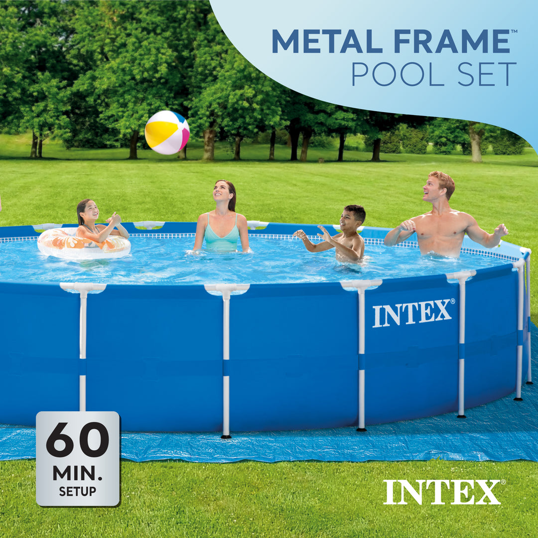 Intex 18ft x 48in Prism Metal Frame Above Ground Swimming Pool, Pump (For Parts)