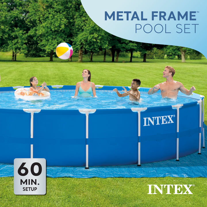 Intex 18'x48" Metal Frame Above Ground Pool Set w/ Pump Ladder Cover (Open Box)