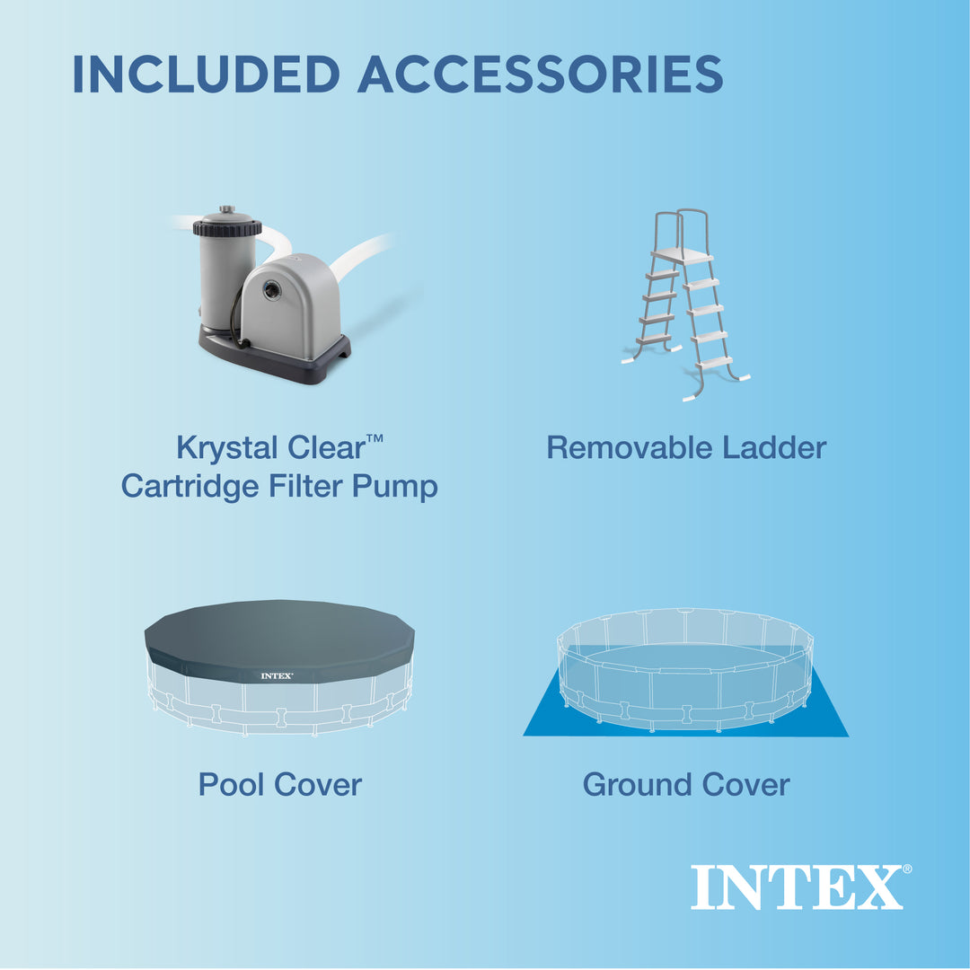 Intex 18ft x 48in Prism Metal Frame Above Ground Swimming Pool, Pump (For Parts)