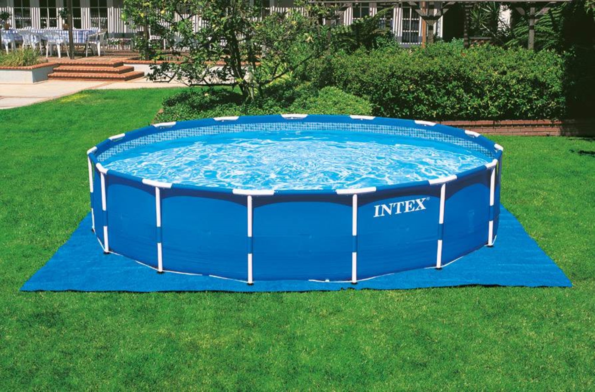 Intex 18ft x 4in Metal Frame Above Ground Pool Set Pump, Ladder, Cover (Used) - VMInnovations