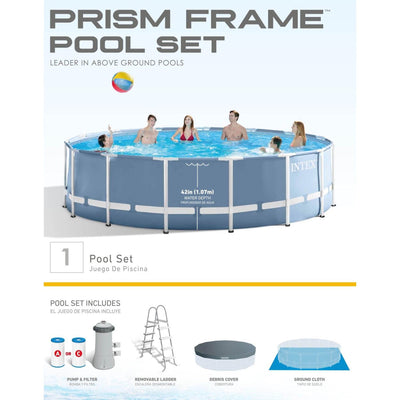 Intex 15ft x 48in Prism Frame Above Ground Swimming Pool Set & Ladder/Cover