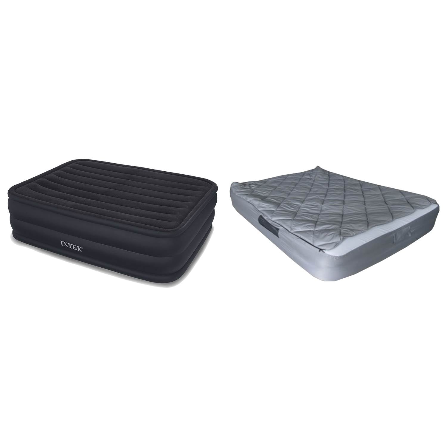 Intex Queen Raised Inflatable Air Mattress w/ Built-In Pump + Fitted Bedding Kit