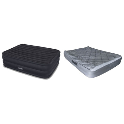 Intex Queen Raised Inflatable Air Mattress w/ Built-In Pump + Fitted Bedding Kit