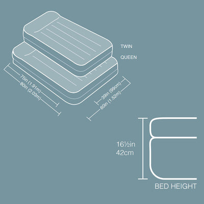 Intex Queen Raised Pillow Travel Air Bed Mattress w/ Pump + Fitted Bedding Kit