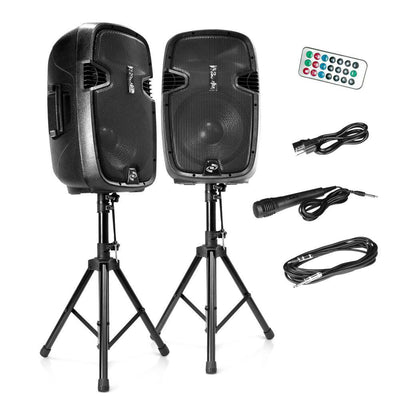 Pyle Bluetooth PA Dual Loudspeaker Sound System Kit + Microphones (For Parts)