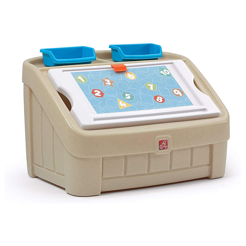 Step2 2-In-1 Kids Organizer Play Toy Box Chest and Art Lid Storage Bin, Tan