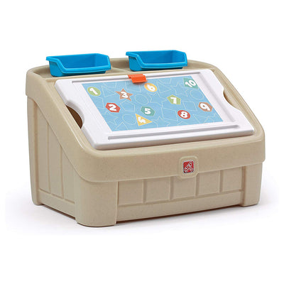 Step2 2-In-1 Kids Organizer Play Toy Box Chest and Art Lid Storage Bin, Tan