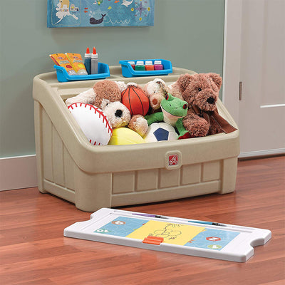 Step2 2-In-1 Kids Organizer Play Toy Box Chest and Art Lid Storage Bin, Tan