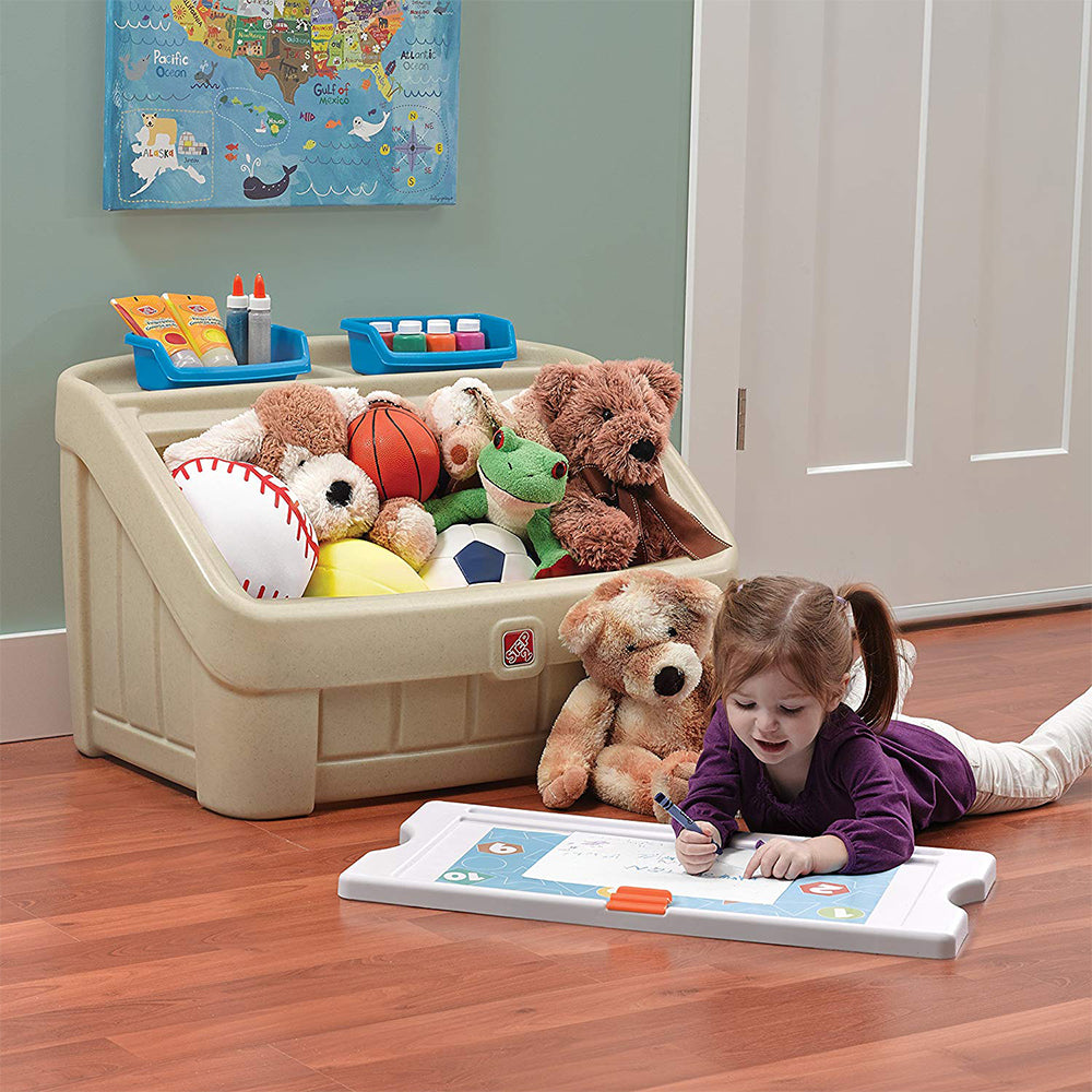Step2 2-In-1 Kids Organizer Play Toy Box Chest and Art Lid Storage Bin, Tan