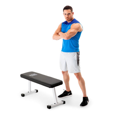 Marcy Flat Utility Strength Training Home Gym Weight Bench, White (Open Box) - VMInnovations