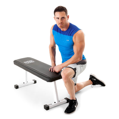 Marcy Flat Utility Strength Training Home Gym Weight Bench, White (Open Box) - VMInnovations