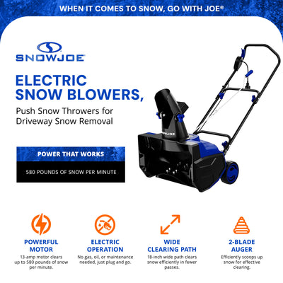 Snow Joe Electric Snow Blower, Push Thrower for Driveway Snow Removal, SJ618E - VMInnovations