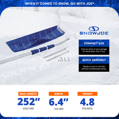 Snow Joe Telescoping Rake, Extendable Roofing Snow Shovel w/ Poly Blade, RJ204M