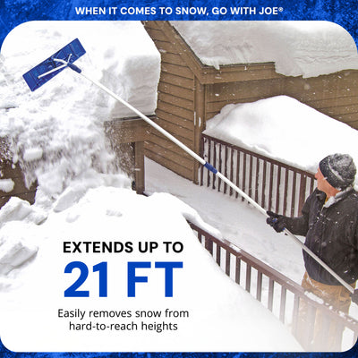 Snow Joe Telescoping Rake, Extendable Roofing Snow Shovel w/ Poly Blade, RJ204M