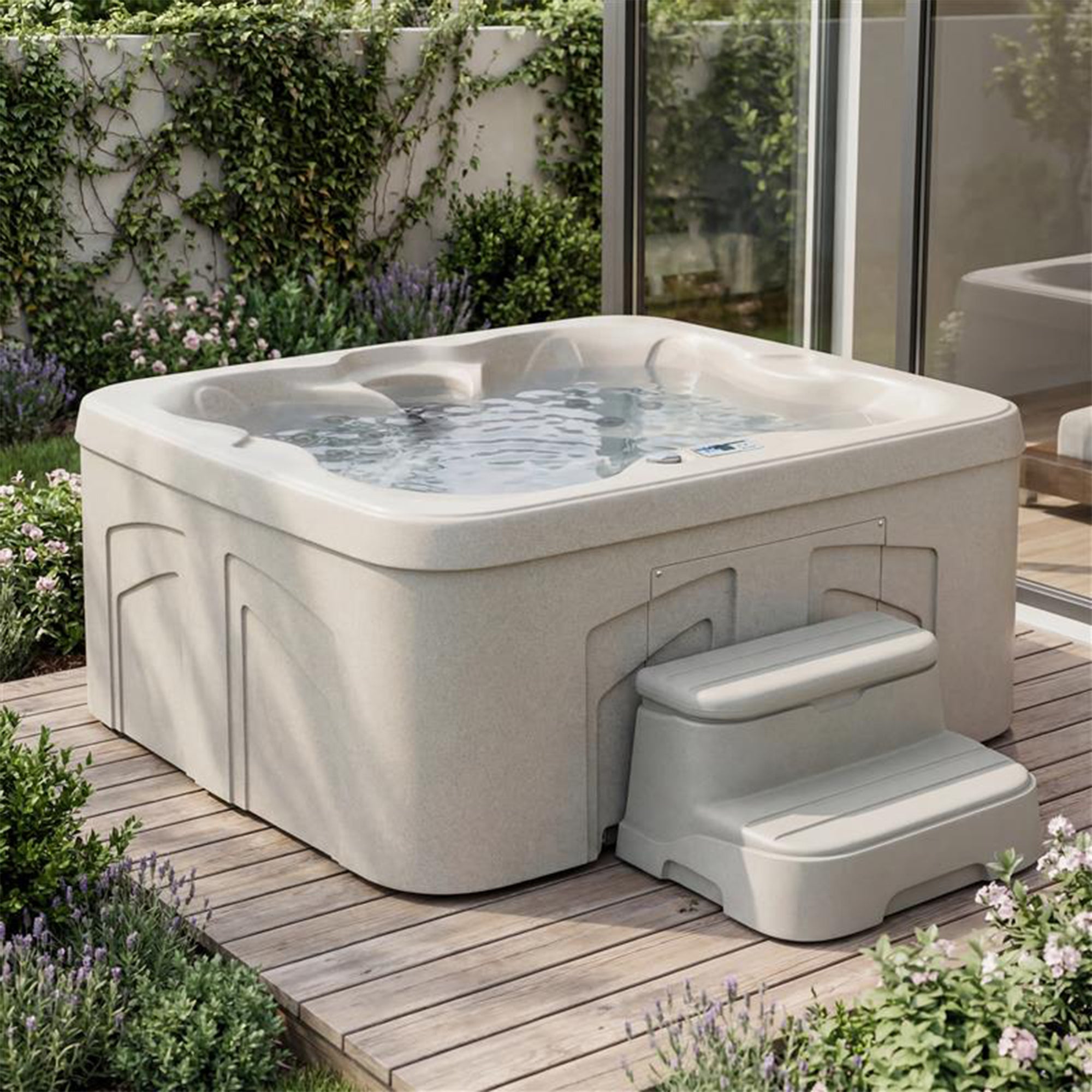 Lifesmart Spas 4 Person Square Hot Tub Spa w/ 13 Jets, Beige (For Parts) - VMInnovations