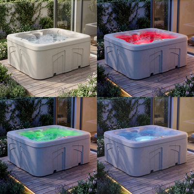 Spas 4 Person Plug & Play Square Hot Tub Spa w/ 13 Jets & Cover, Beige (Used) - VMInnovations