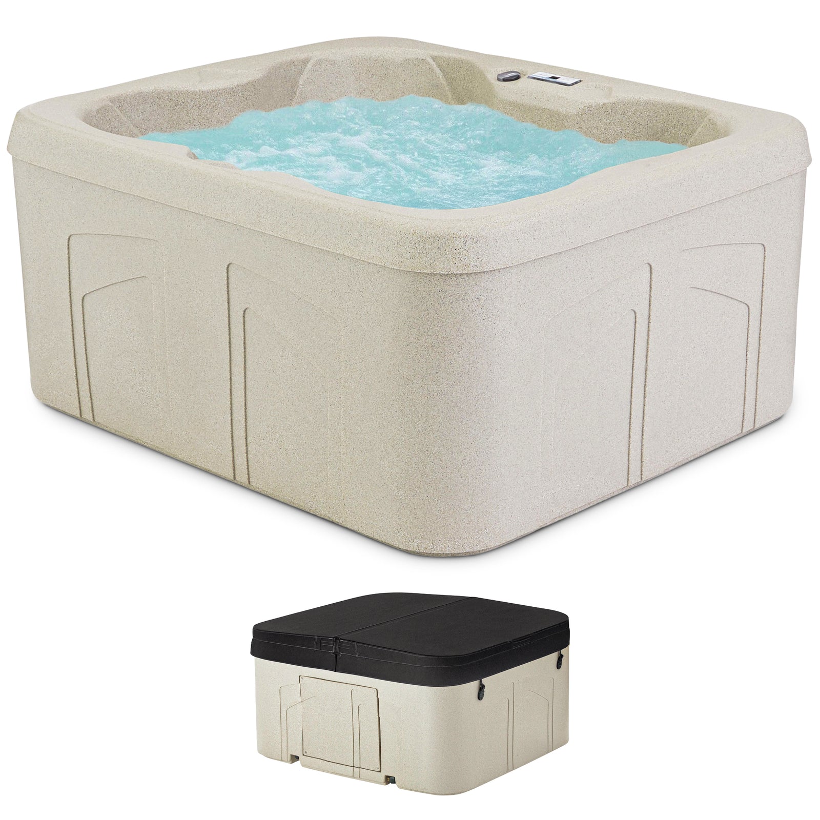 Lifesmart Spas 4 Person Square Hot Tub Spa w/ 13 Jets, Beige (For Parts) - VMInnovations