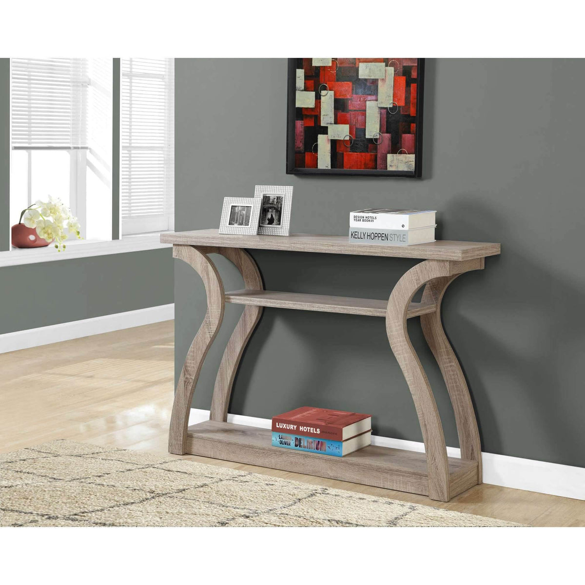 Monarch 3 Shelf 47" Wood Console Accent Side End Table, Dark Taupe (Damaged)