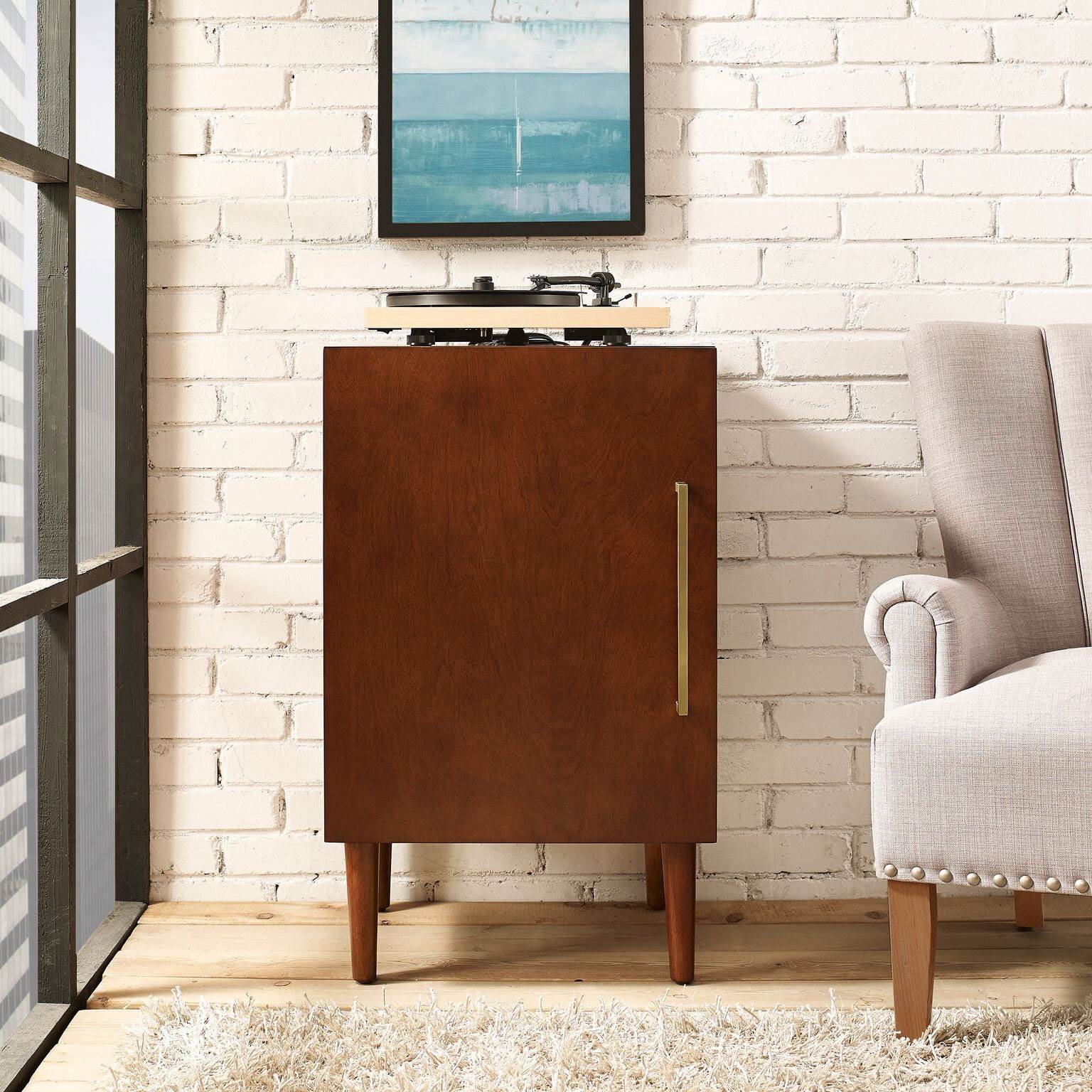 Crosley Mid Century Everett Record Player Turntable Storage Cabinet (Open Box)