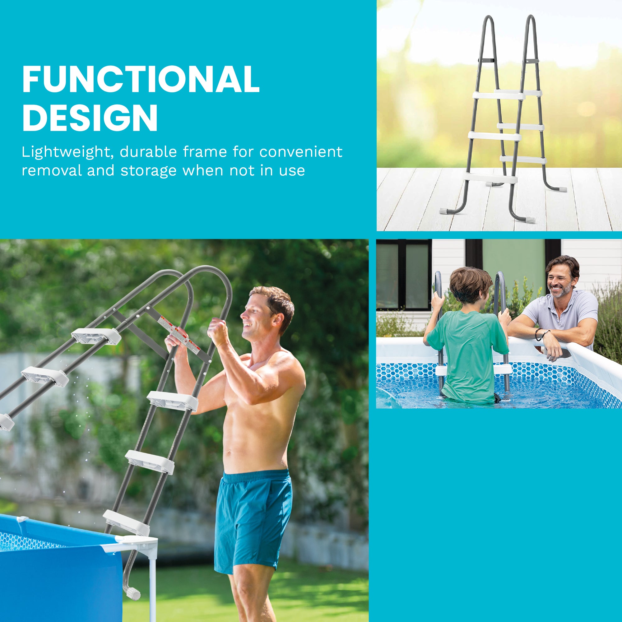 Intex Above Ground Steel Frame Swimming Pool Ladder for 42-In. Wall Height Pools (Refurbished)