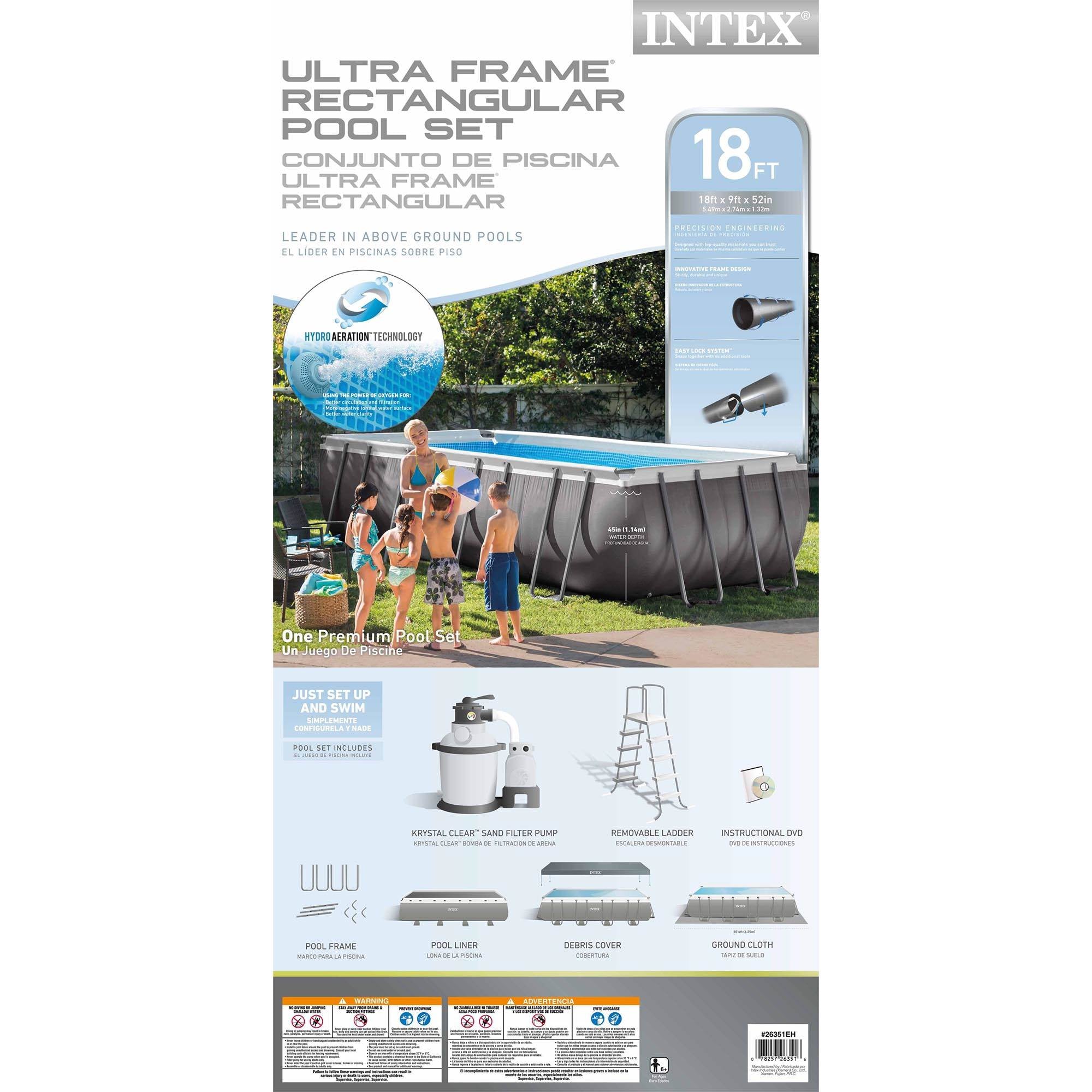 Intex 18' x 9' x 52" Ultra Frame Rectangular Above Ground Pool Set with Floats - VMInnovations