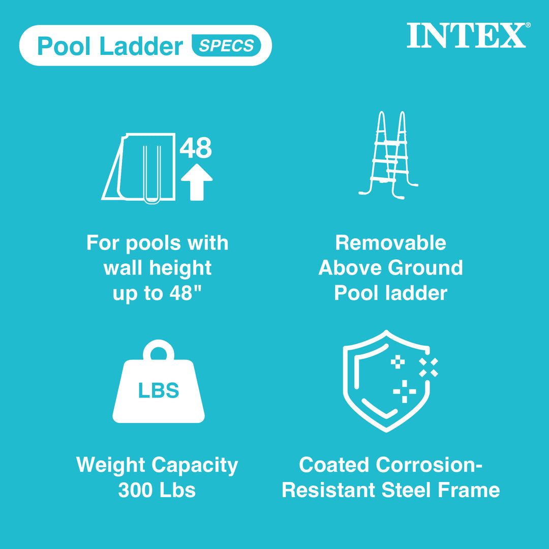 Intex Steel Frame Above Ground Swimming Pool Ladder for 48 Inch High Wall Pools