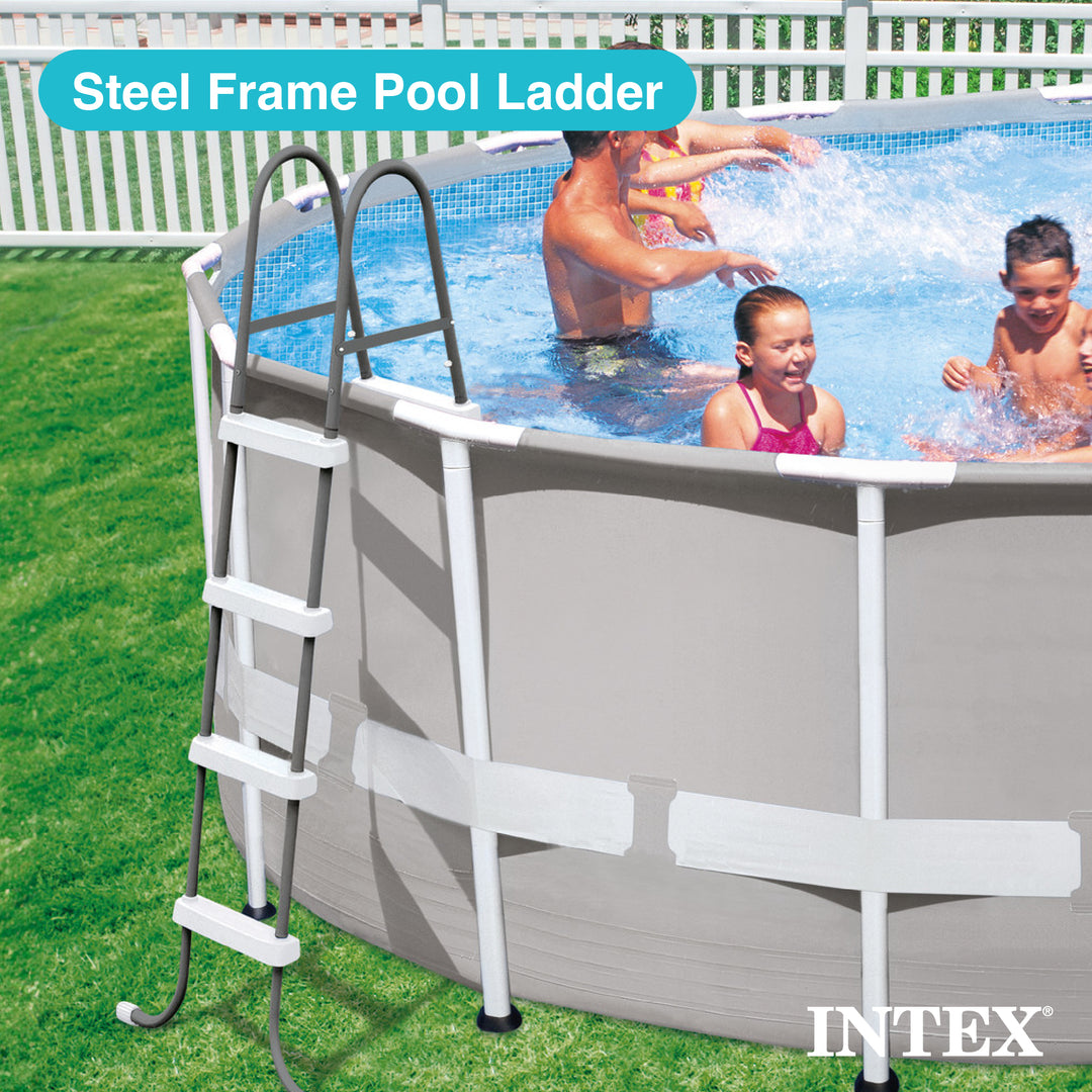 Intex Steel Frame Above Ground Swimming Pool Ladder for 48 Inch High Wall Pools